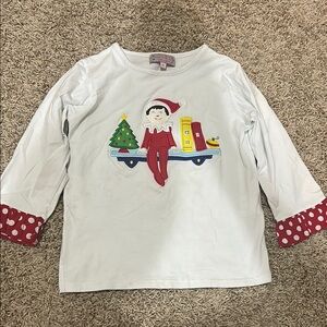 White and Red Kids Shirt with Elf Design